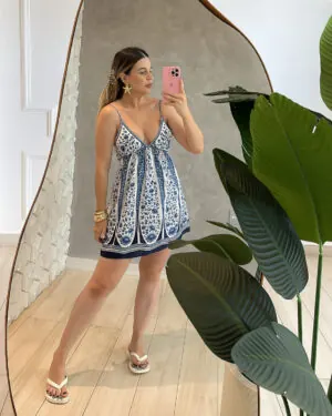 Morena Blanc - Vestido curto porcelana